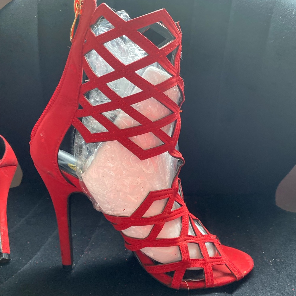 Red Strappy High Heels Party Machi Event Night Out Fashion Statement